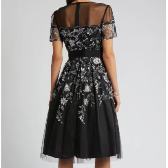 ELIZA J EMBROIDERED ILLUSIONS NECK BLACK DRESS sz 14 - Picture 3 of 5